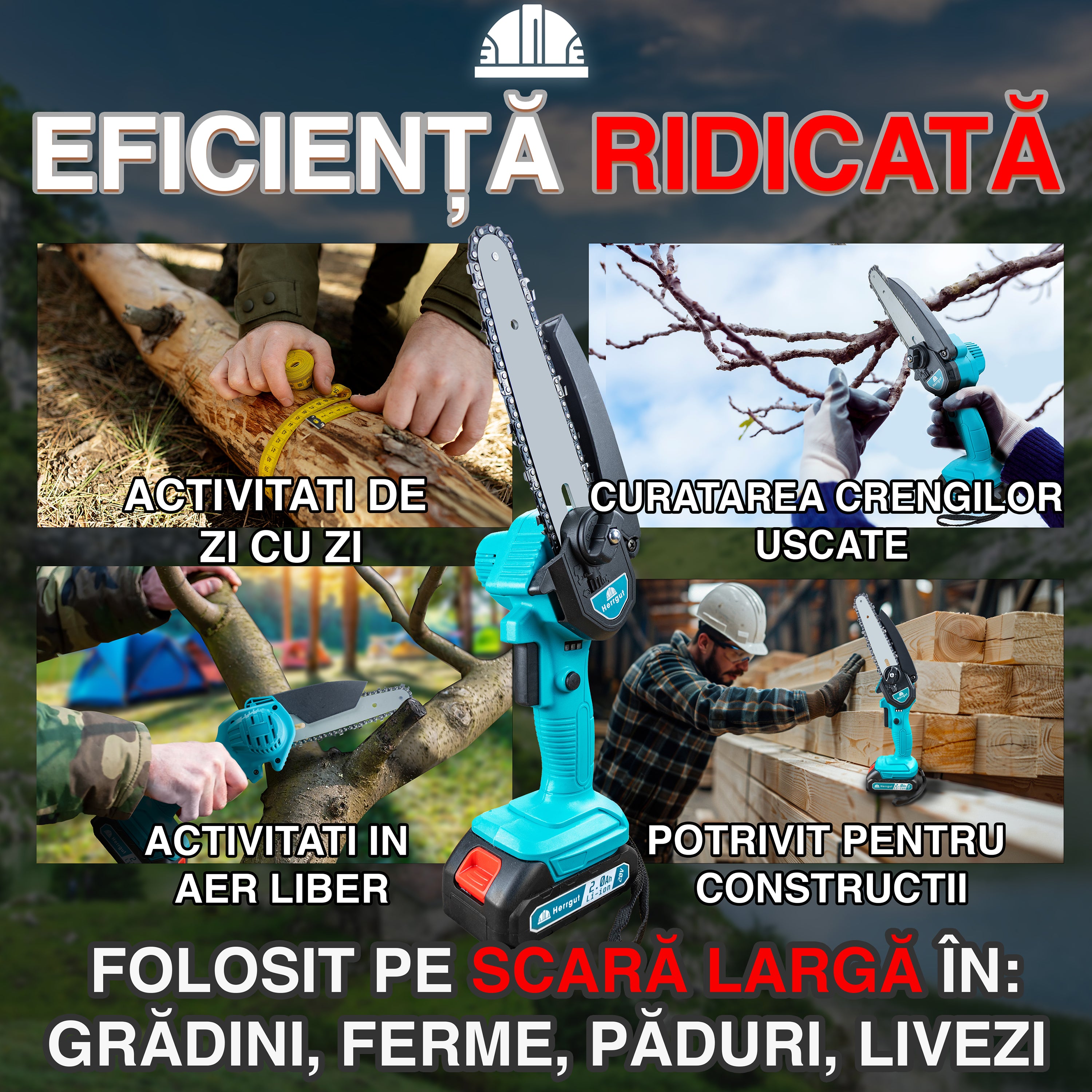 Mini fierastrau electric cu lant Herrgut, motor cu perii, 6 inch