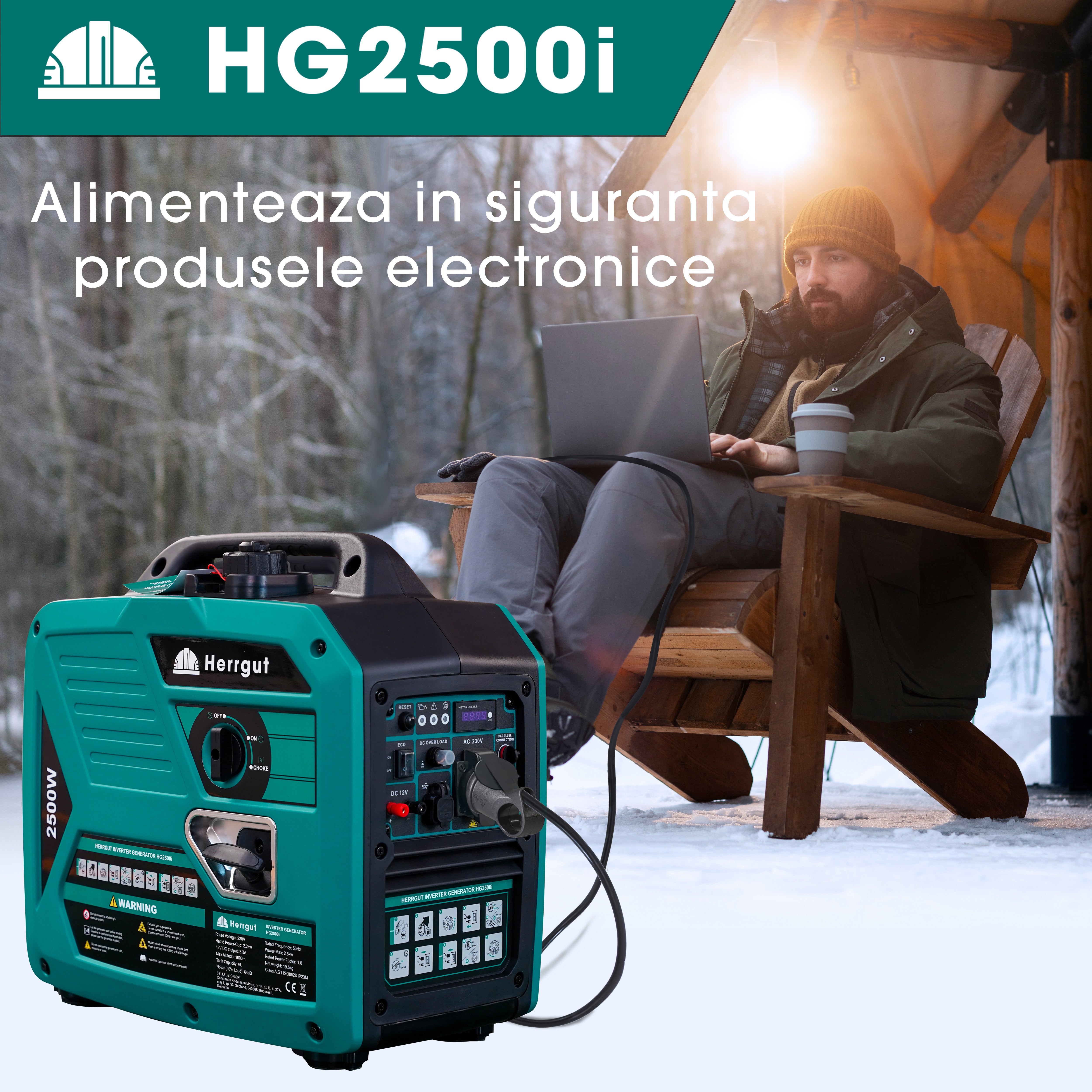 Generator curent electric cu invertor Herrgut HG2500i pe benzina