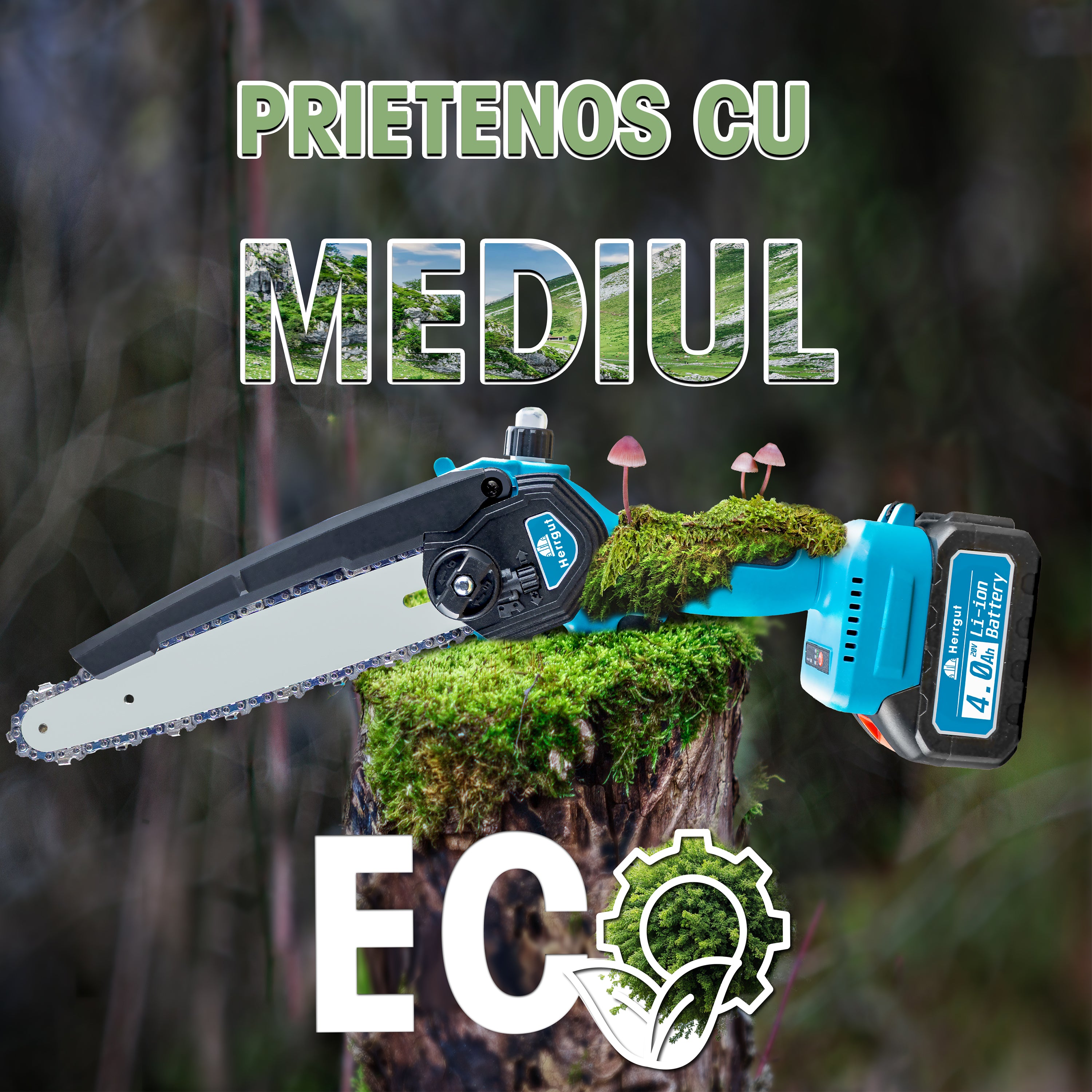Mini fierastrau electric cu lant Herrgut, motor fara perii, 8 inch