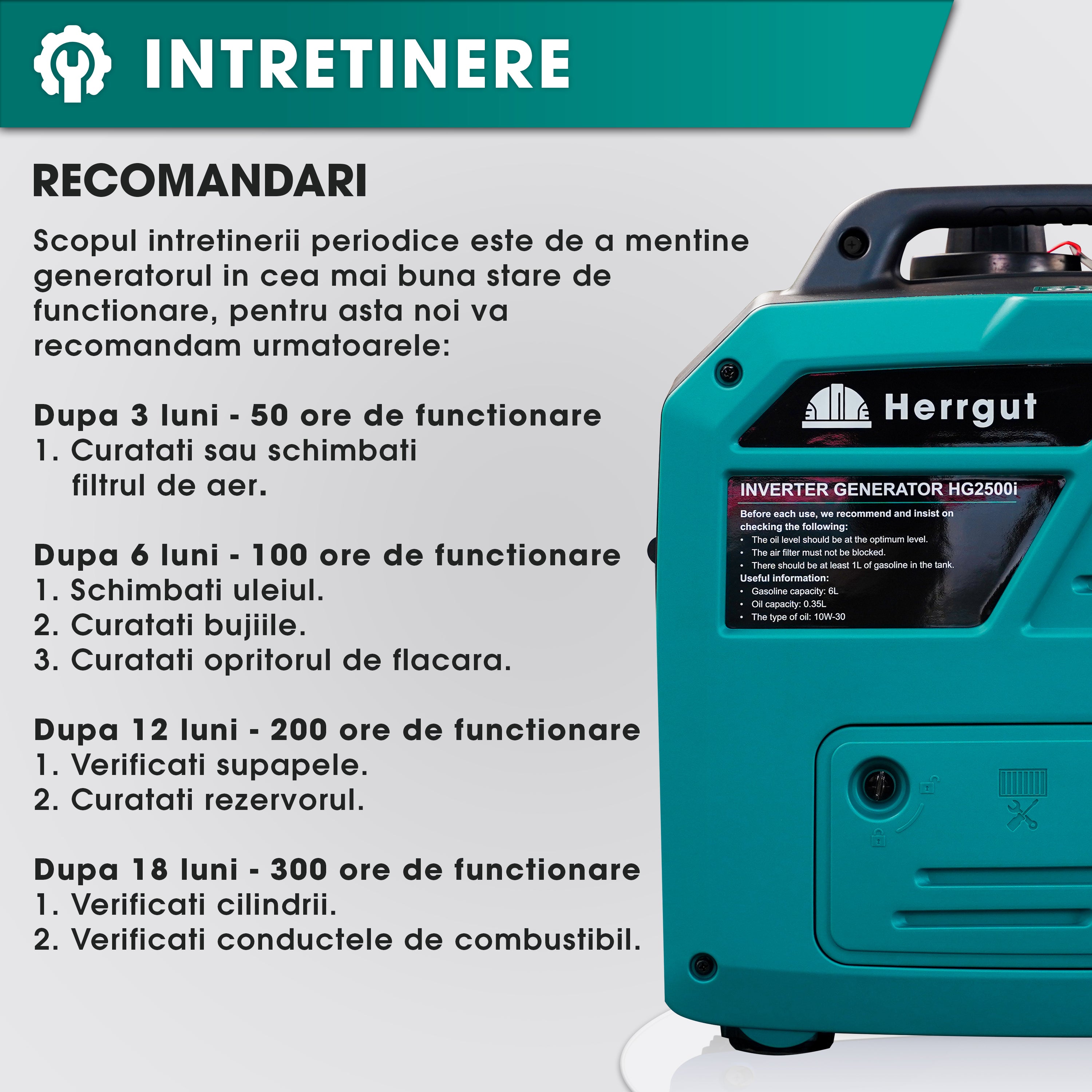 Generator curent electric cu invertor Herrgut HG2500i pe benzina