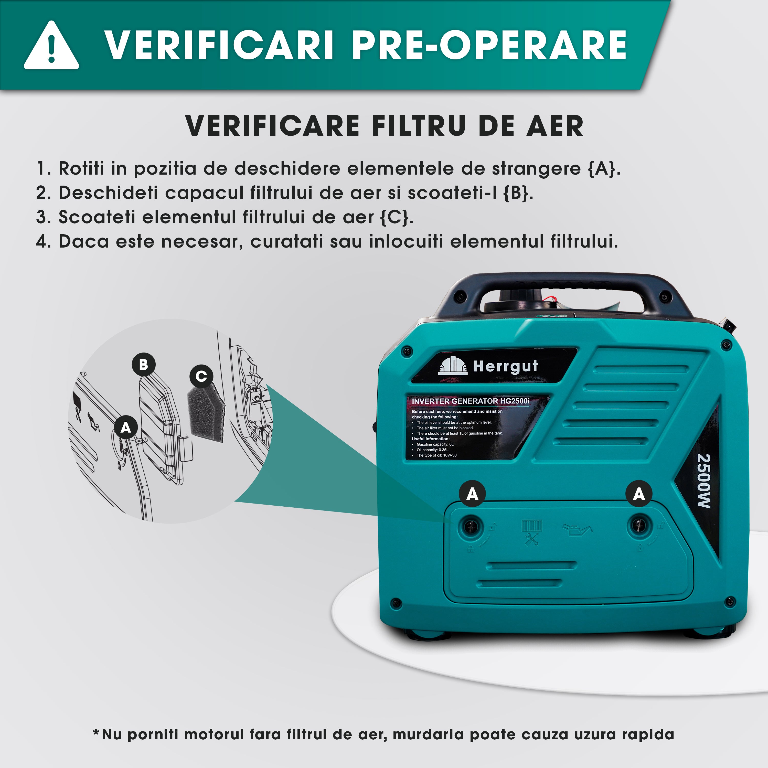 Generator curent electric cu invertor Herrgut HG2500i pe benzina