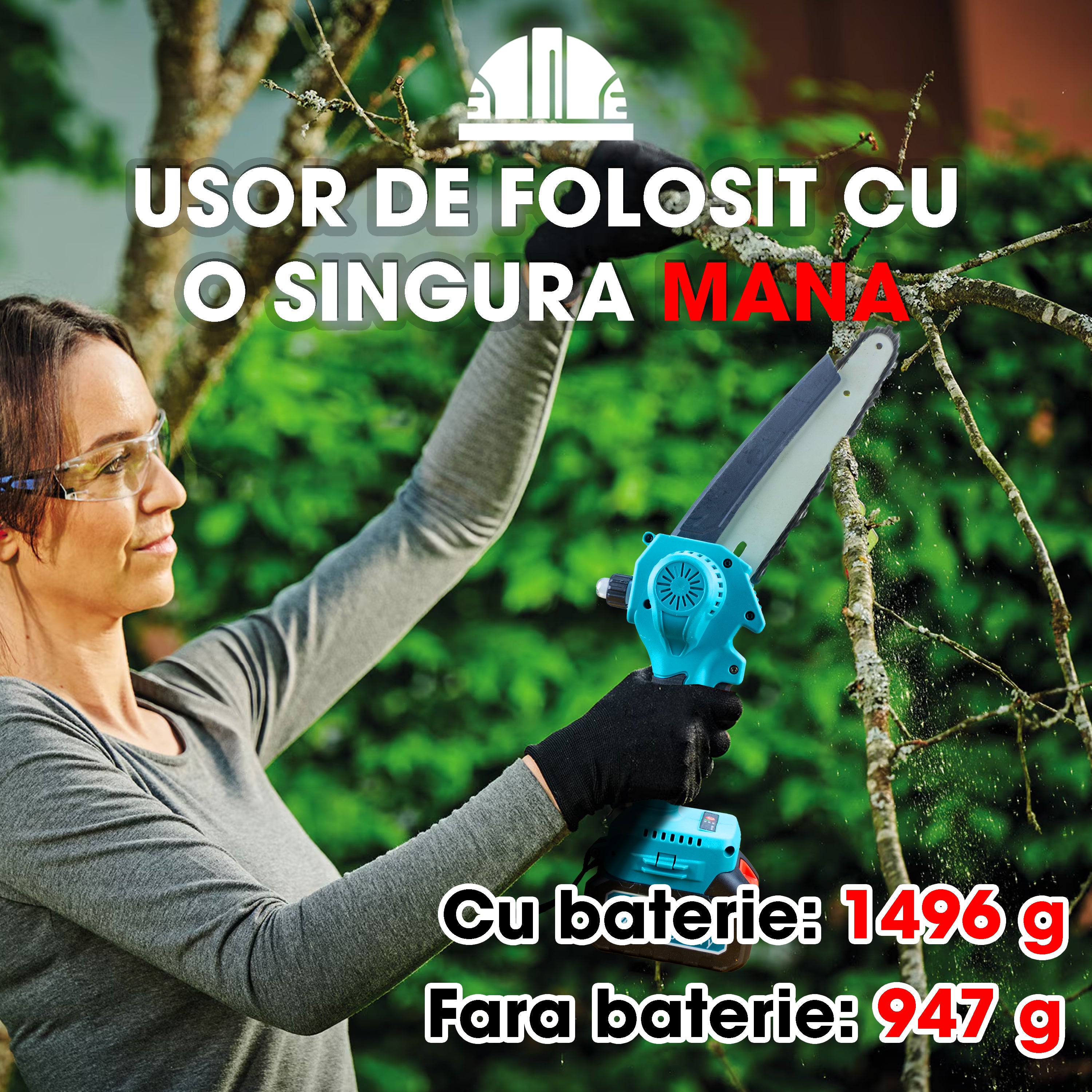 Mini fierastrau electric cu lant Herrgut, motor fara perii, 8 inch
